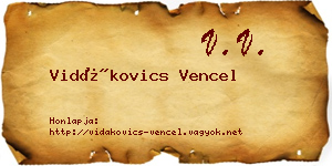 Vidákovics Vencel névjegykártya